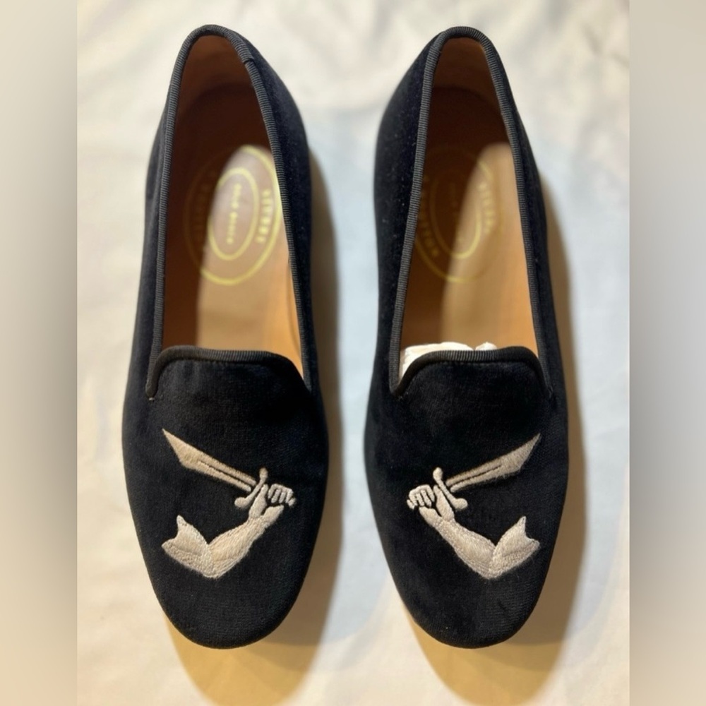 Stubbs & Wootton Black Velvet Embroidered Loafers